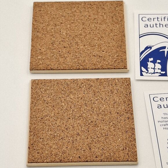 Holland American Cruise Line Neptune Blue Delft Coaster Tiles w/Cork Set of 2 - Picture 4 of 10